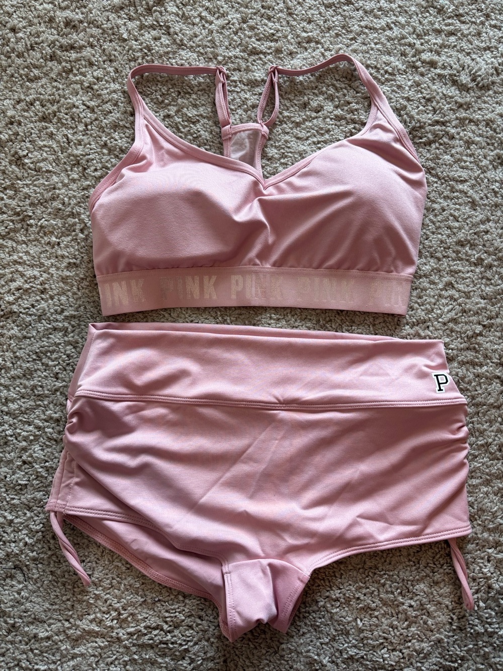 NWOT PINK Victoria's Secret Ultimate Light Pink Sports Bra & Shorts Set
